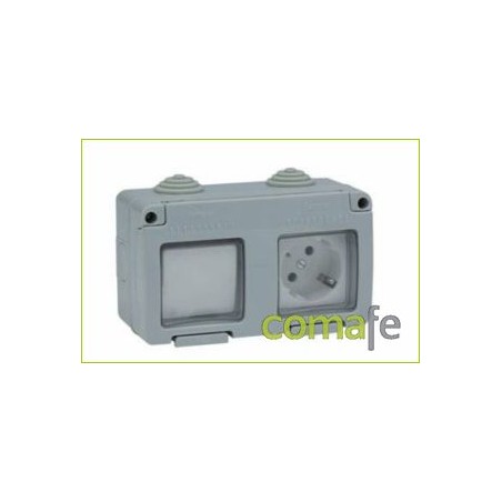 INTERRUPTOR-CONMUT+ ENCHUFE 10A 250V TT LAT IP55 FAMATEL - Imagen 1