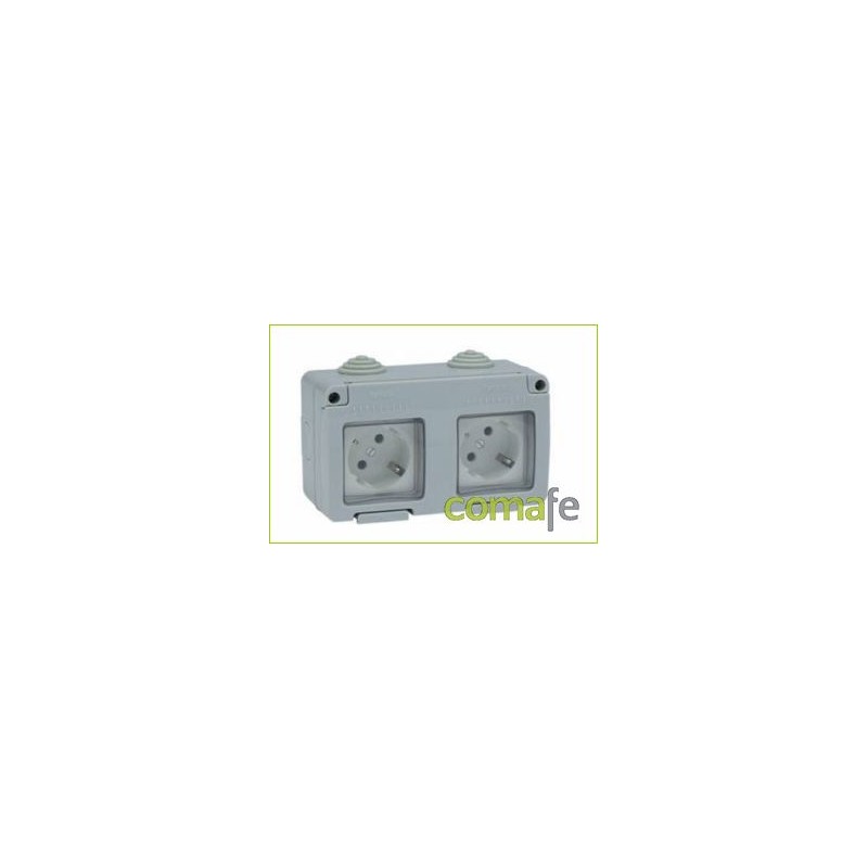 ENCHUFE SCHUK DOBLE TT LATERAL 10A 250V ESTANCO IP55 FAMATEL - Imagen 1