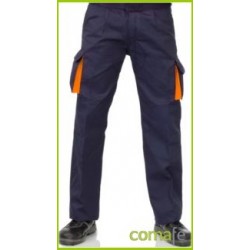 PANTALON ALGODÓN MULTIBOL BICOLOR MARINO/NARANJA CARGO T52 - Imagen 1