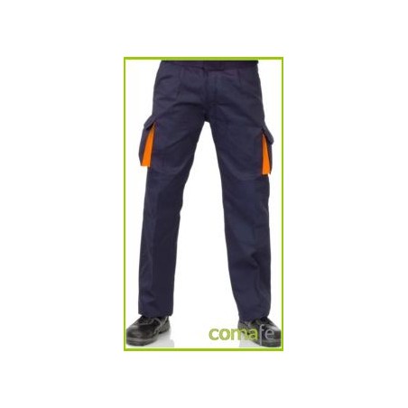 PANTALON ALGODÓN MULTIBOL BICOLOR MARINO/NARANJA CARGO T52 - Imagen 1