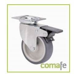 RUEDA GIRATORIA GOMA GRIS Ø50 CON FRENO PLATINA 40KG - Imagen 1