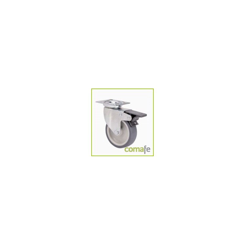 RUEDA GIRATORIA GOMA GRIS Ø50 CON FRENO PLATINA 40KG - Imagen 1