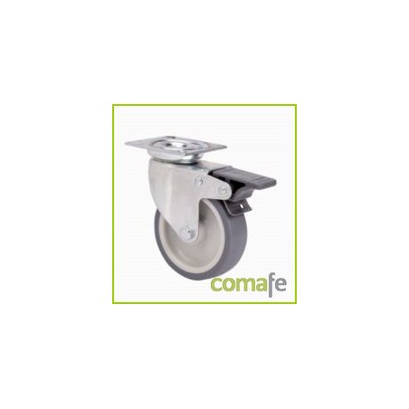 RUEDA GIRATORIA GOMA GRIS Ø50 CON FRENO PLATINA 40KG - Imagen 1