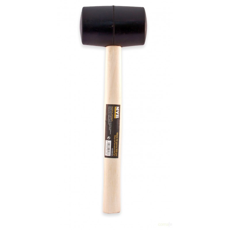 MAZA DE GOMA NEGRA 500GR M/MADERA CARAS PLANAS NIVEL - Imagen 1