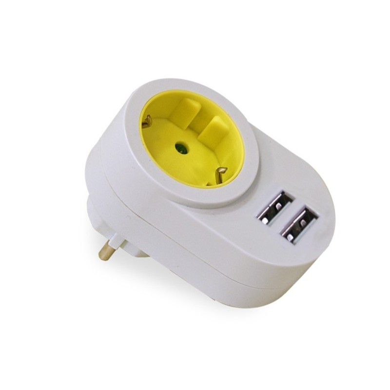 ADAPTADOR ELEC 16A-250V 1 TOMA+2 USB 2.1 - Imagen 1