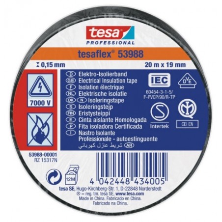 CINTA AISL. 20MT X 19MM TESATAPE PVC NE - Imagen 1