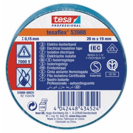 CINTA AISL. 20MT X 19MM TESATAPE PVC AZ - Imagen 1