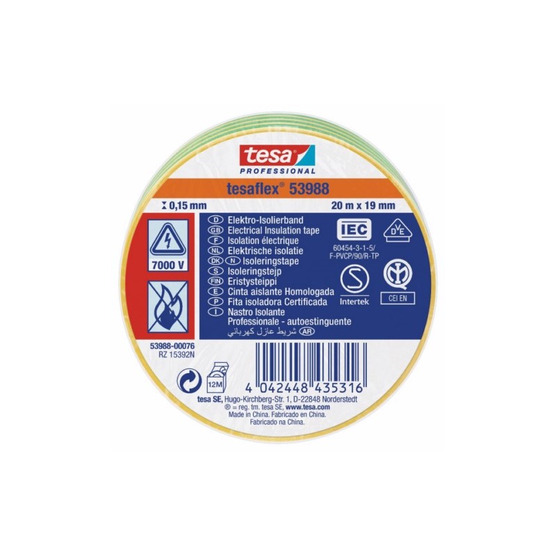 CINTA AISL. 20MT X 19MM TESATAPE PVC AM/VE - Imagen 1