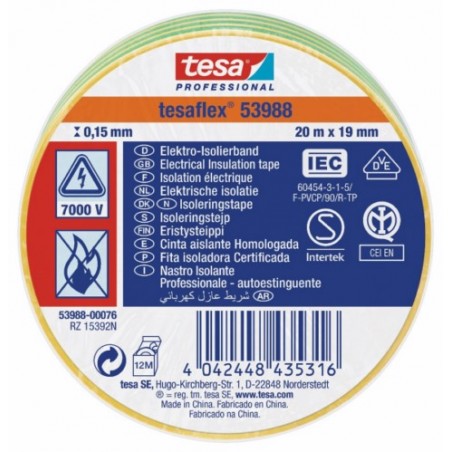 CINTA AISL. 20MT X 19MM TESATAPE PVC AM/VE - Imagen 1