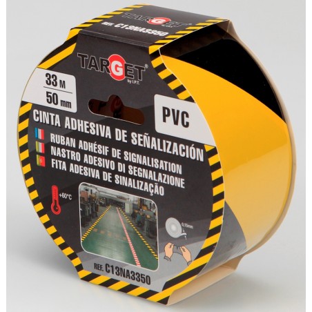 CINTA ADH 50MMX33MT SEÑALIZACION PVC NE/AM TARGET - Imagen 1