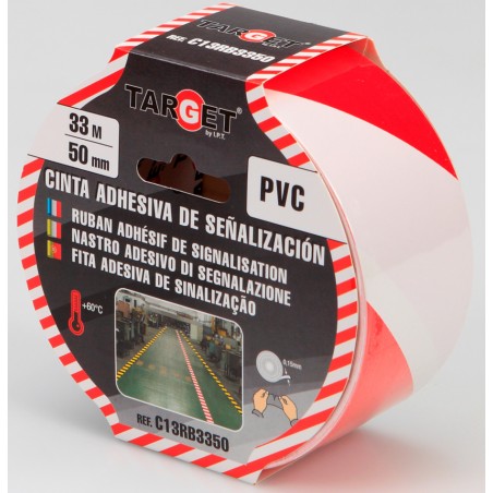 CINTA ADH 50MMX33MT SEÑALIZACION TARGET PVC RO/BCO C13RB3350 - Imagen 1