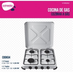 COCINA PORTATIL DE GAS 4 F 515X510X95MM 1,4/1,2/1,2/0,85 KW - Imagen 1