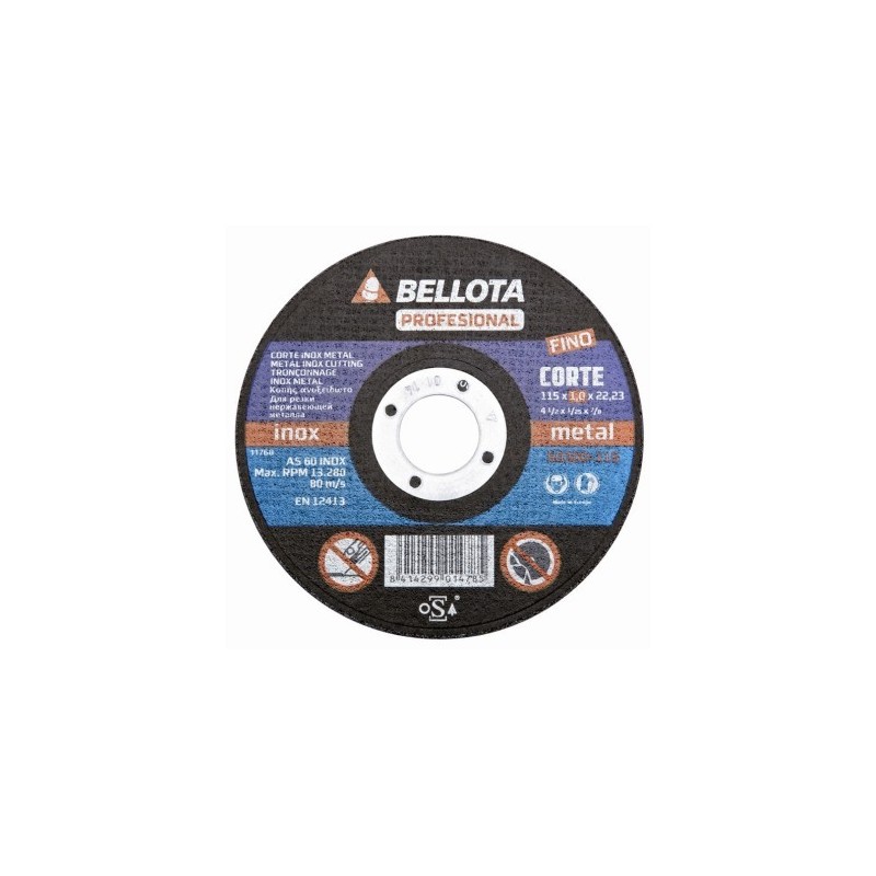 Disco corte inoxidable 115x1x22mm BELLOTA