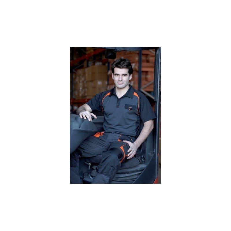 Polo trabajo manga corta poliester negro/naranja talla XXL JUBA