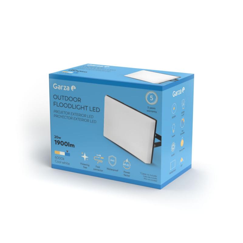 Proyector aluminio 20 w 1900 lm 14x8x13 cm 6000k GARZA