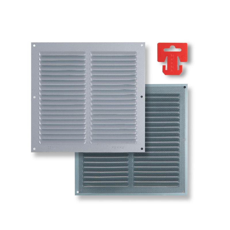 Rejilla ventilación aluminio plata con mosquitera 200x200mm FEPRE