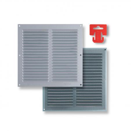 Rejilla ventilación aluminio plata con mosquitera 200x200mm FEPRE