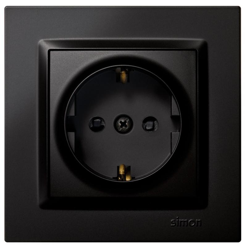 Base enchufe empotrar toma tierra negro serie 10 SIMON