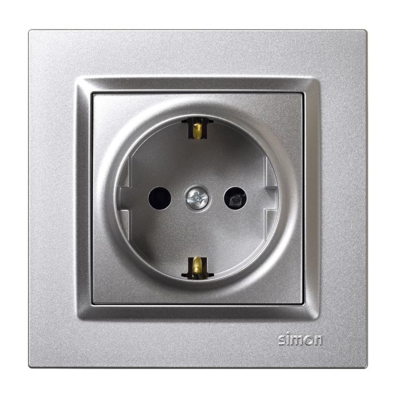 Base enchufe empotrar toma tierra aluminio serie 10 SIMON