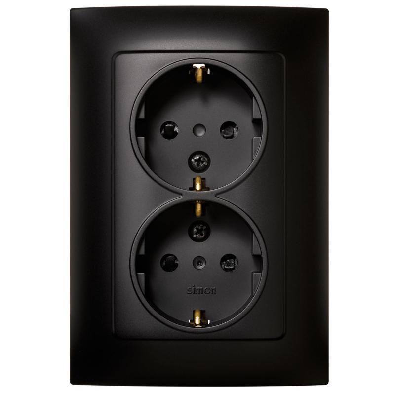 Base enchufe doble empotrar toma tierra negro serie 10 SIMON