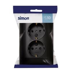 Base enchufe doble empotrar toma tierra negro serie 10 SIMON