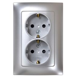 Base enchufe doble empotrar toma tierra aluminio serie 10 SIMON