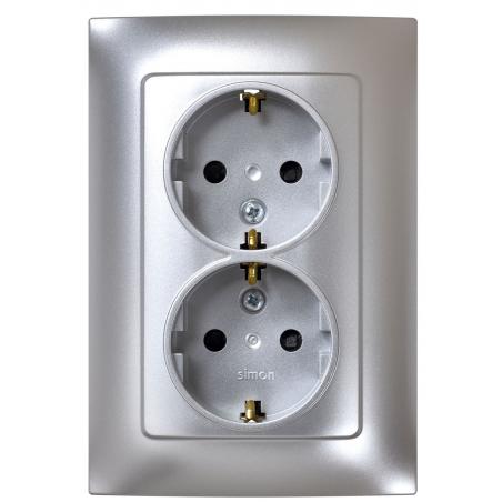 Base enchufe doble empotrar toma tierra aluminio serie 10 SIMON