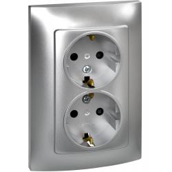 Base enchufe doble empotrar toma tierra aluminio serie 10 SIMON