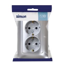 Base enchufe doble empotrar toma tierra aluminio serie 10 SIMON