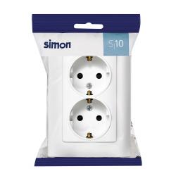 Base enchufe doble empotrar toma tierra blanco serie 10 SIMON