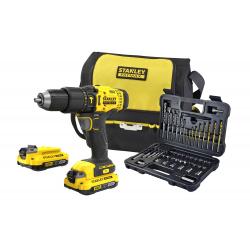 Taladro percutor STANLEY V20 18V con batería. Incluye 50 accesorios y bolsa perfecto para bricolaje y uso profesional STANLEY