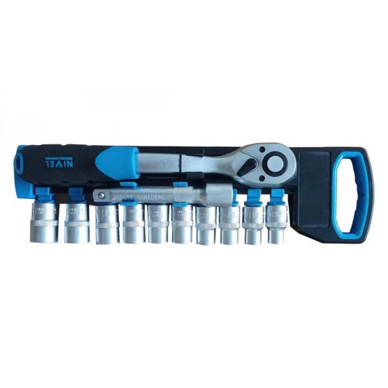 Llave carraca 72 dientes con vasos 1/4" 11 pzs NIVEL