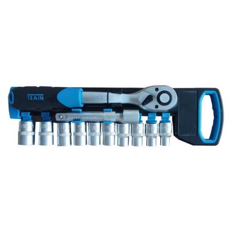 Llave carraca 72 dientes con vasos 1/4" 11 pzs NIVEL