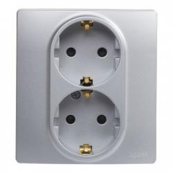 Base enchufe doble 2P+T Niloe plata